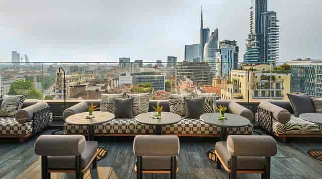 Luxury rooftop terrace in Milan for corporate receptions and exclusive VIP events.