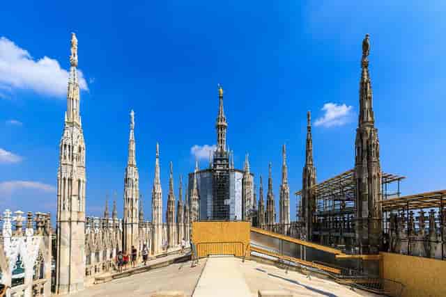 Duomo di Milano rooftop terrace, iconic event venue for exclusive sunset receptions.