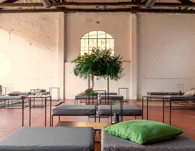 Industrial-chic lounge at Sala Opificio, perfect for corporate networking and breakout events.