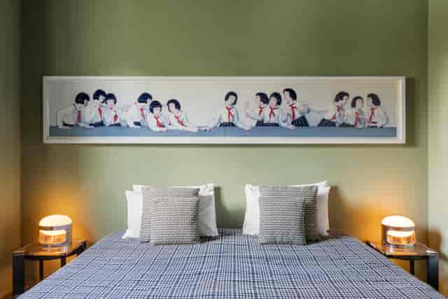 Boutique hotel room with statement art focal point for luxury event styling.