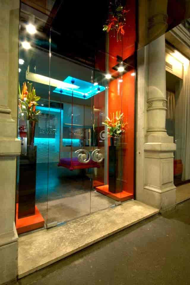 Modern foyer with bold lighting for exclusive boutique event venue decor.
