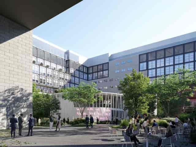 Modern outdoor courtyard at Pavilion BiM Milano for corporate retreats and networking events.