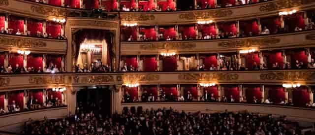 Teatro alla Scala tiered theater for keynote address and gala events.