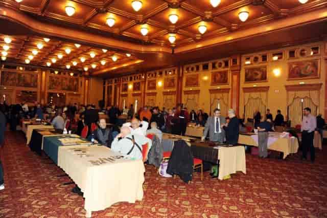Milan Marriott ballroom configured for a trade show exhibition with upscale architecture.
