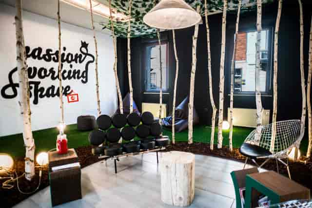 Biophilic co-working breakout room for creative collaboration and event venue rental.