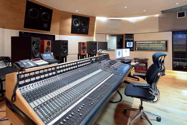 Acoustically treated production suite at The Nest Studios for event audio recording and editing.