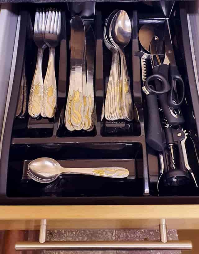 Organized cutlery station for event catering at St Anne's Parish Church, Haughton.