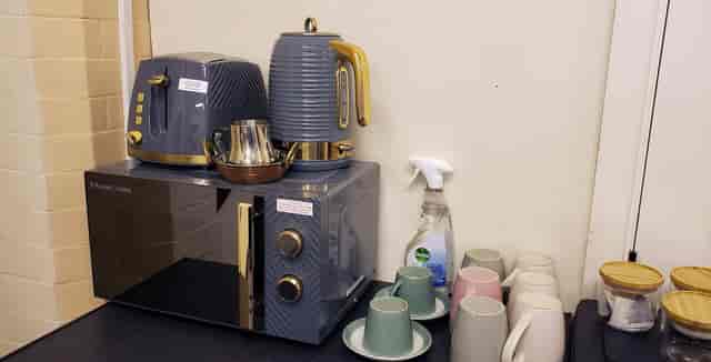 Cluttered break station at St Anne’s Parish Room, Haughton for church event catering.