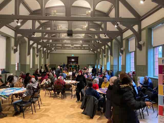 Grand Hall at The Whitworth featuring round-table event layout for community gatherings.