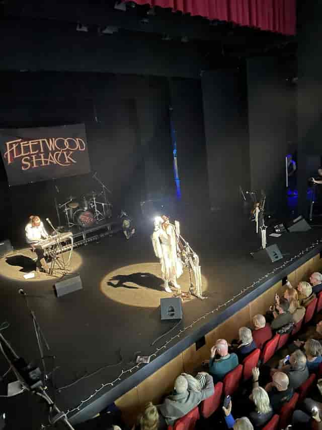 Tribute band performing on stage with spotlights for corporate events and live entertainment.