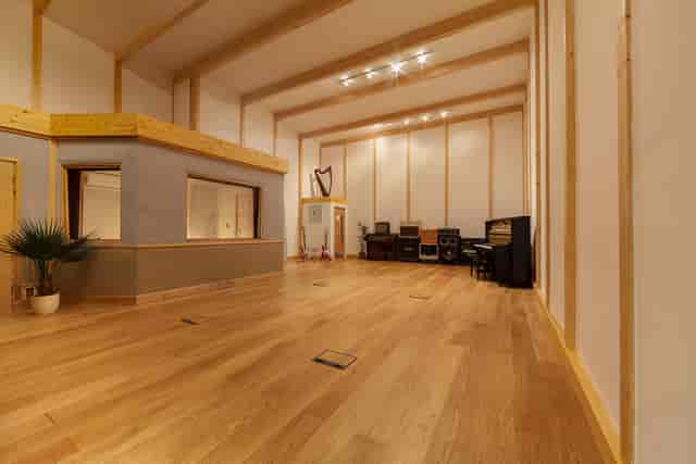 Low Four Studio live room, an acoustically treated space for workshops and rehearsals.