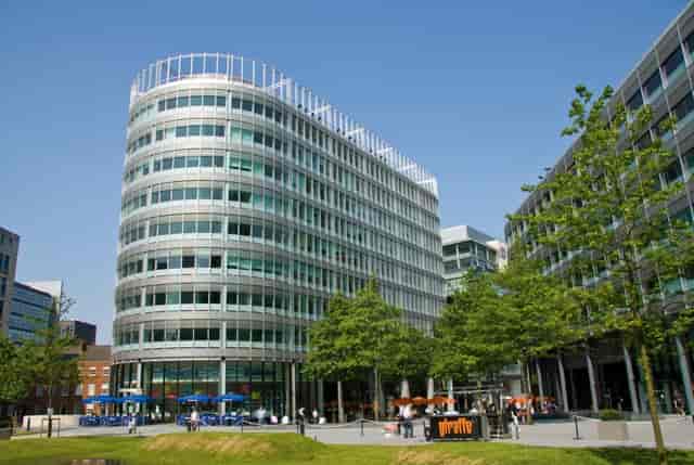 Modern 3 Hardman Square business center plaza for corporate networking and outdoor events.