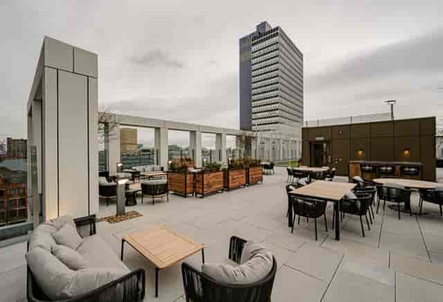 Sky lounge rooftop venue, Angel Gardens: versatile space for networking and corporate events.