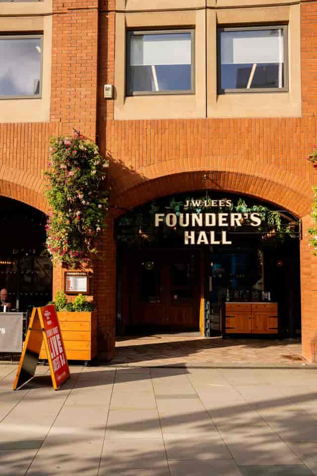 Beer garden entrance at Founder's Hall for corporate social and networking event.