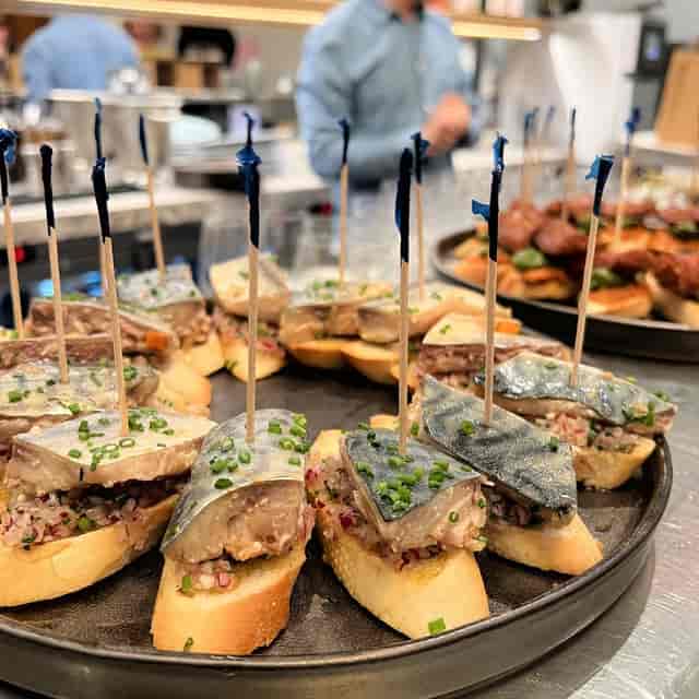 Mackerel pintxos at Royal Academy Poster Bar for high-end cocktail reception catering.