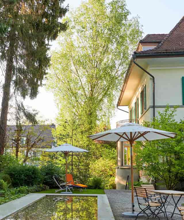 Garden terrace at Signau House Zurich for intimate corporate brunch and networking events.