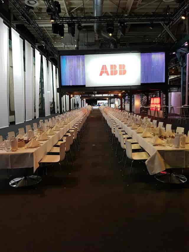 Industrial chic banquet setup at StageOne Event Hall for corporate dining and conferences.