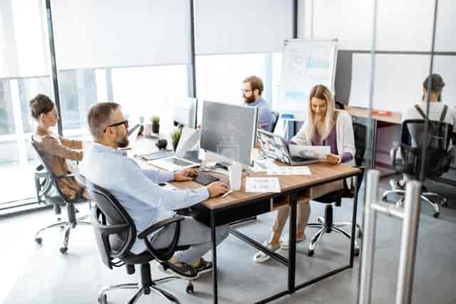 Virtual office workstation for individual productivity, Spaces Ambassador House coworking space.