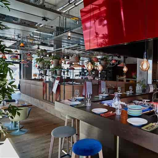 Industrial restaurant venue at 25hours Hotel Zurich for networking and team dinner events.