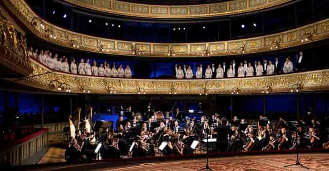 Latvian National Opera and Ballet theater, grand auditorium for orchestral and choral events.