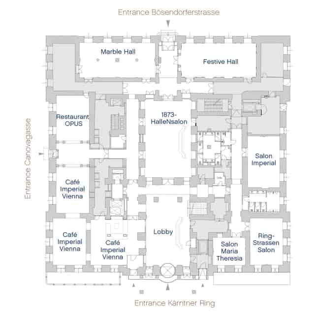 Hotel Imperial floor plan for corporate events and weddings, featuring versatile breakout spaces.