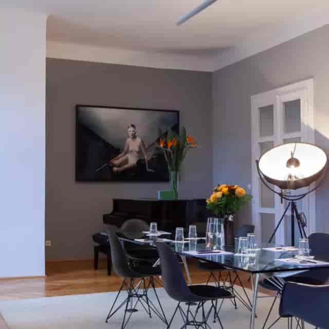Elegant Vienna function room with grand piano for private dining or exclusive corporate events.