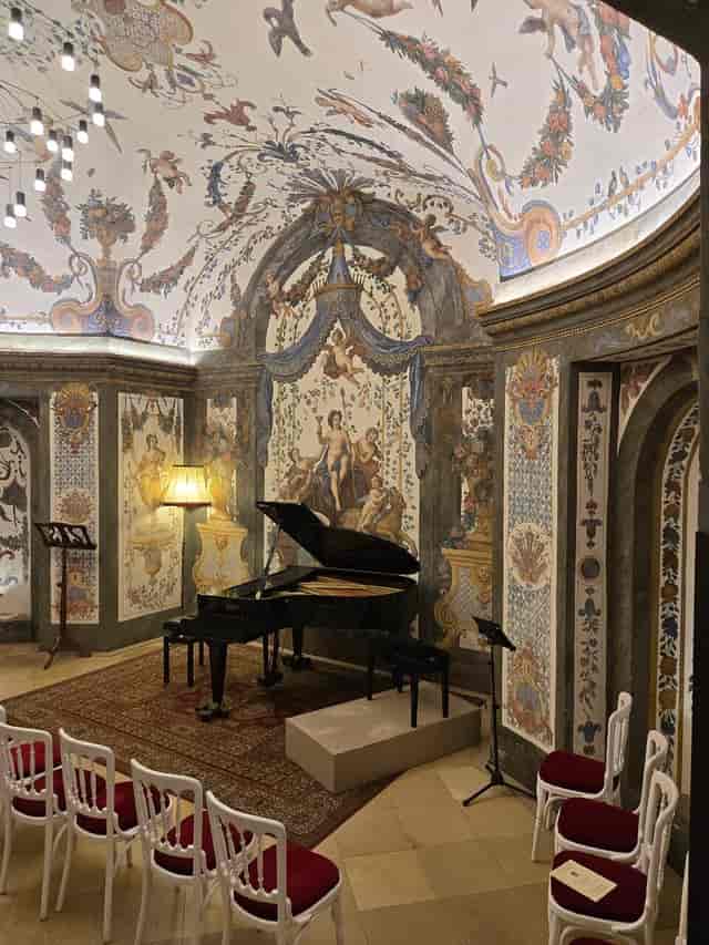 Mozarthaus Vienna concert hall with ornate frescoed walls for intimate VIP events.
