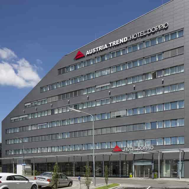 Modern Austria Trend Hotel Doppio exterior for corporate events and business conferences.