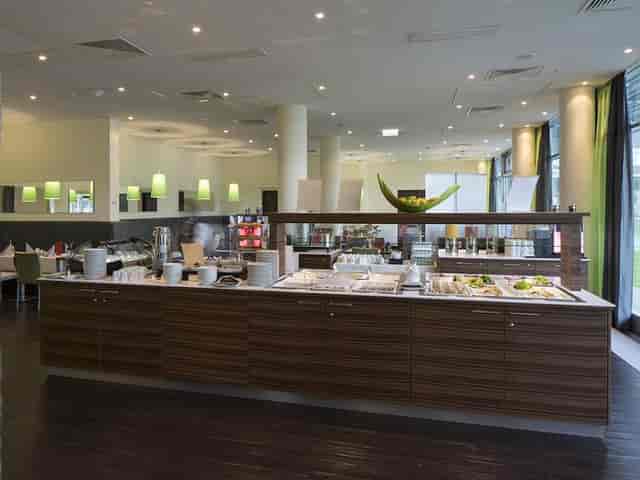 Modern hotel banquet buffet bar at Hotel Doppio for breakfast and event catering.