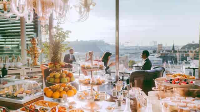 Gulasch & Söhne breakfast at Grand Ferdinand with skyline views for brunch events.