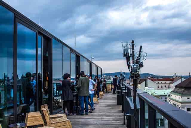 Rooftop bar at 25hours Hotel Spittelberg, ideal for outdoor networking mixer events.