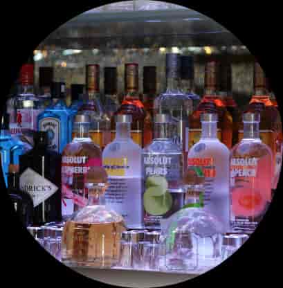 Premium spirits bar at Hanger 6 event venue for high-volume corporate party or wedding beverage.