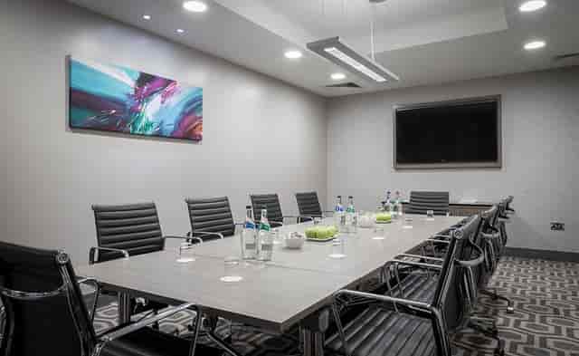 Boardroom meeting setup at Maldron Hotel Pearse Street for corporate events and business strategy.