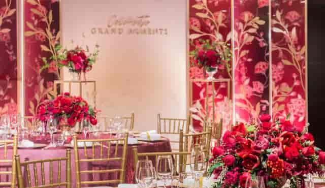 Red and gold event setup at The Grand Hyatt, ideal for a luxury wedding or upscale gala.