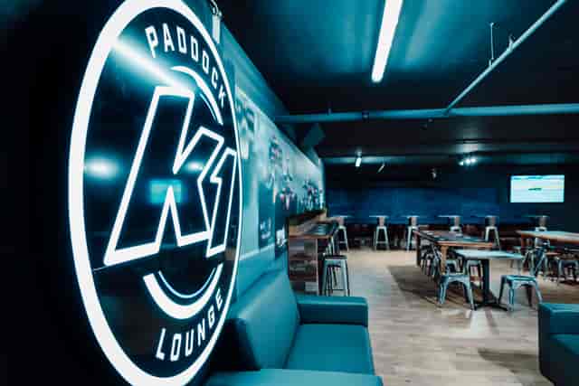 Modern event space at K1 Speed Canary Wharf, ideal for corporate gatherings and social functions.