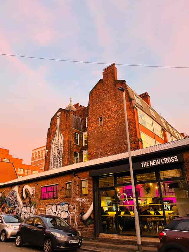 Industrial-chic event space at The New Cross, perfect for networking mixers and social gatherings.