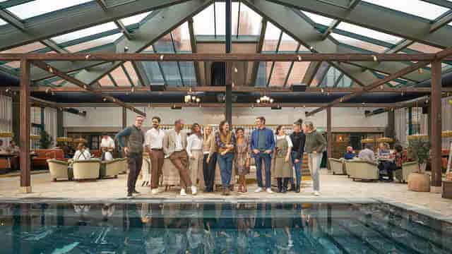 Indoor Oasis Pool at Rox Resort: Glass atrium venue for corporate retreats and networking events.