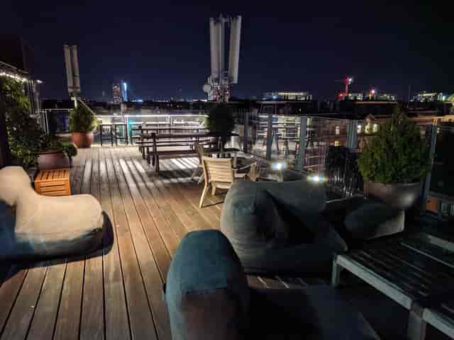 Rox Resort rooftop terrace with beanbag seating for corporate evening networking events.