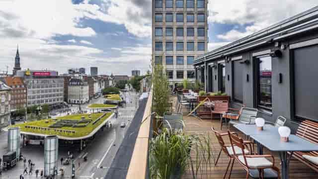 Rooftop terrace at Rox Resort with city views for networking receptions and corporate events.
