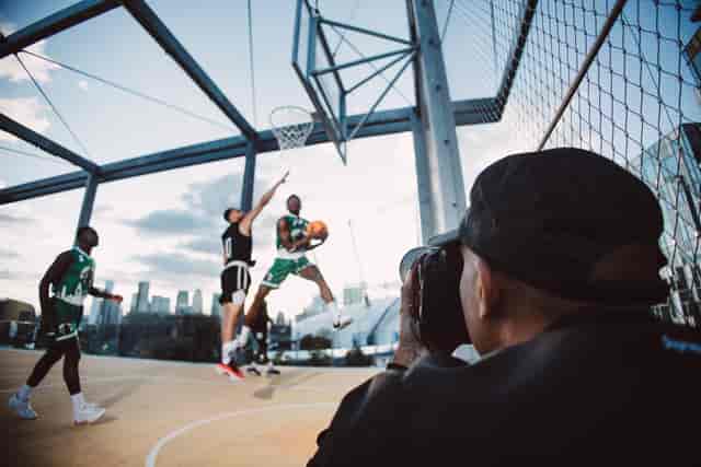 Rooftop basketball court in Design District for high-energy corporate team building and events.