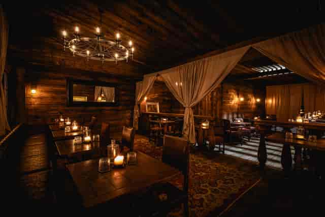 Captain's Quarters event venue with rustic decor for VIP dinners and exclusive evening receptions.