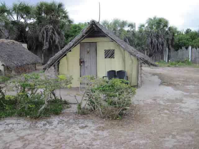 Kipepeo Beach Village huts, inaccessible rustic structures, ideal for adventurous event venues.