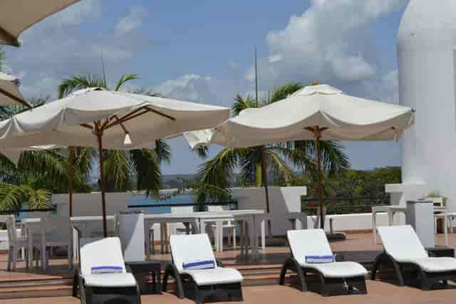 Slipway Hotel al fresco dining area with waterfront views for cocktail events and conferences.