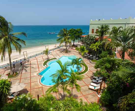 Zanzibar Serena Inn beachfront pool terrace for corporate retreats and incentive travel events.
