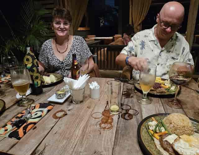Casual restaurant dining for corporate events and incentive outings, rustic open-air seating.