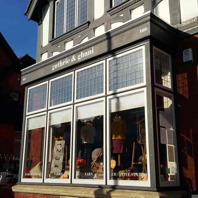 Boutique sewing studio storefront at Guthrie & Ghani for high-end workshops and brand activations.