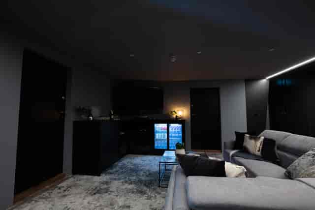 Modern lounge in West London studio for networking events and meetings.