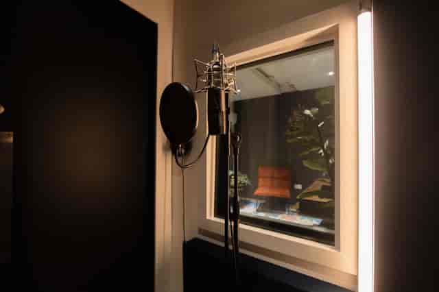 Cosy West London recording studio with microphone for webinars and podcasts