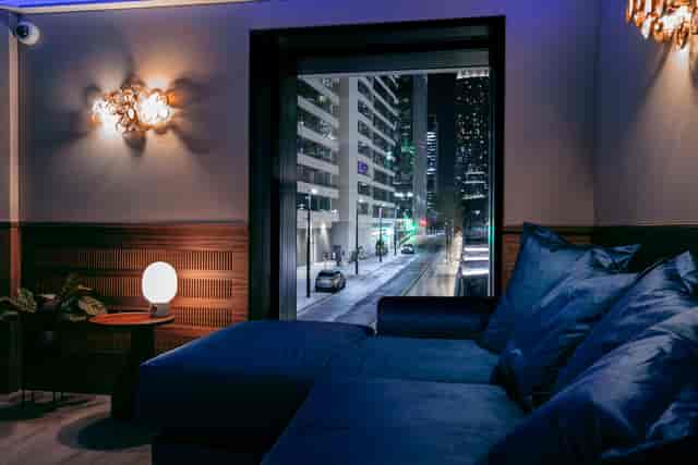 Modern lounge at City Views Recording Studio, ideal for networking events and receptions.