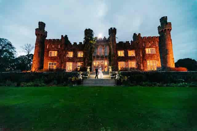 Luttrellstown Castle marquee with dramatic lighting for luxury weddings and corporate events.
